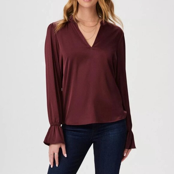 S PAIGE Laurin Blouse in Dusty Cherrywood Long Bell Sleeve NTW - Picture 2 of 4